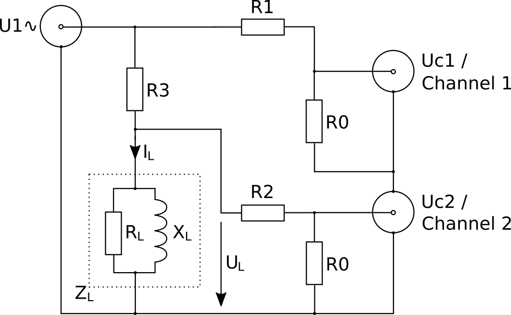 Schaltkreis  Variante 2 Impedanzen messen mit dem Oszilloskop